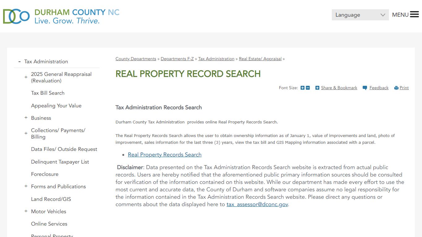 Real Property Record Search | Durham County - DCONC